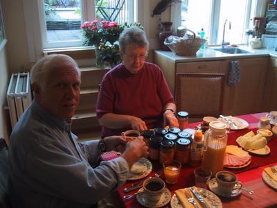 Breakfast at Maes B&B with Terry and Helen. Cold cuts, cheese, strong coffee, croissants etc. and we're ready to go!