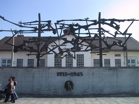 The monument to the dead on the 'wire' the at Dachau Concentration Camp.