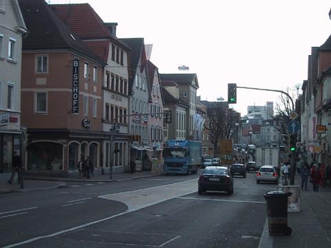 Looking down a main street in Gppingen.